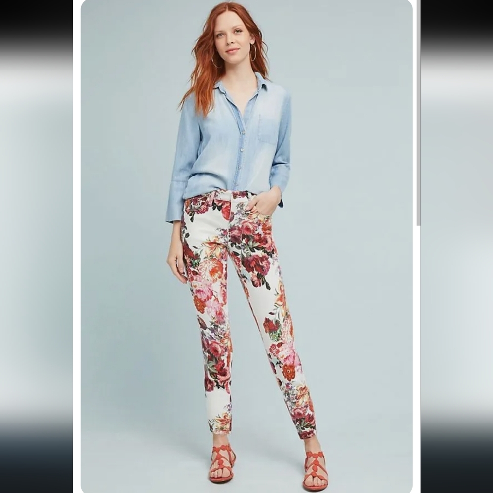 ANTHROPOLOGIE PILCRO Women's Multicolor Floral Print Mid-Rise Skinny Jeans  26.